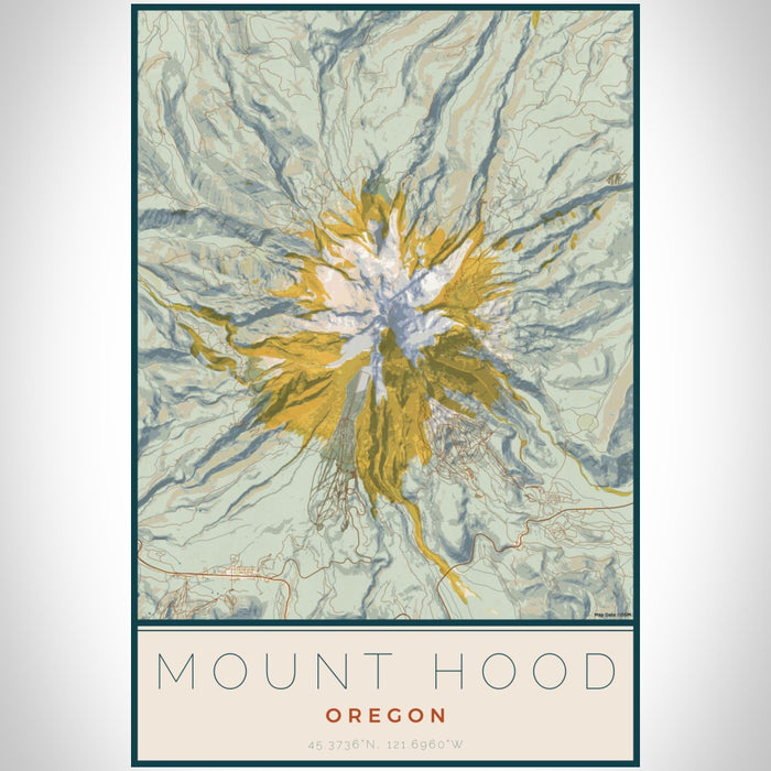 Mount Hood Oregon Map Print Portrait Orientation in Woodblock Style With Shaded Background