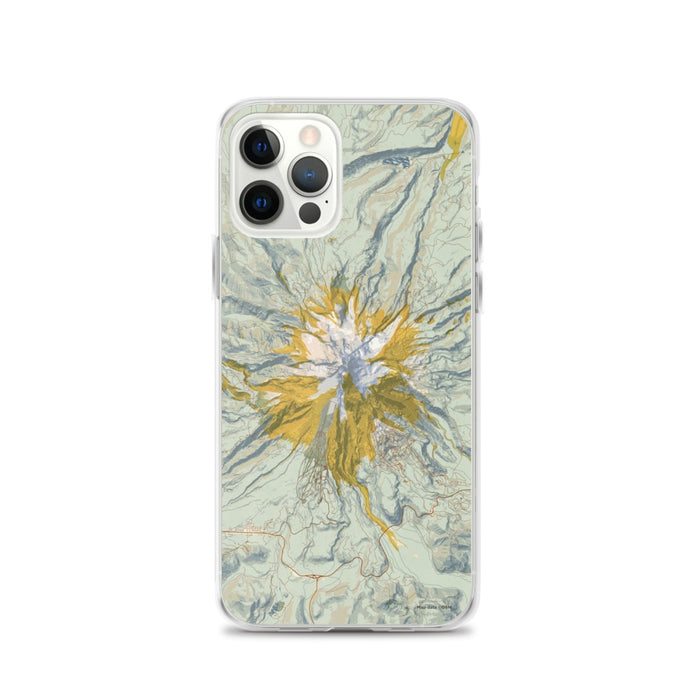 Custom Mount Hood Oregon Map iPhone 12 Pro Phone Case in Woodblock