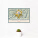12x18 Mount Hood Oregon Map Print Landscape Orientation in Woodblock Style With Small Cactus Plant in White Planter