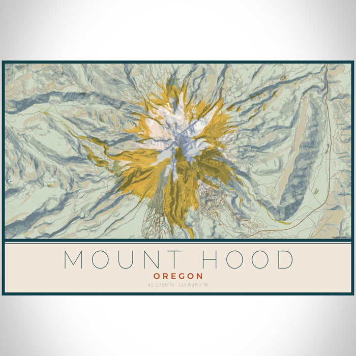 Mount Hood Oregon Map Print Landscape Orientation in Woodblock Style With Shaded Background