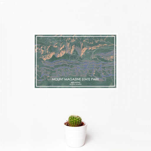 12x18 Mount Magazine State Park Arkansas Map Print Landscape Orientation in Afternoon Style With Small Cactus Plant in White Planter