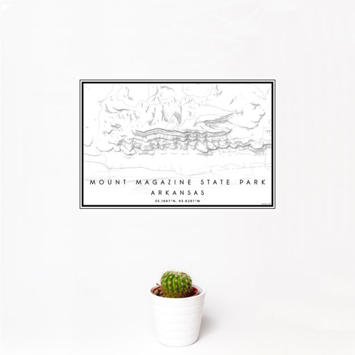 12x18 Mount Magazine State Park Arkansas Map Print Landscape Orientation in Classic Style With Small Cactus Plant in White Planter