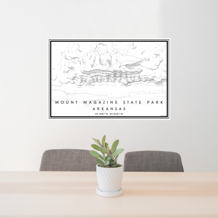 24x36 Mount Magazine State Park Arkansas Map Print Lanscape Orientation in Classic Style Behind 2 Chairs Table and Potted Plant