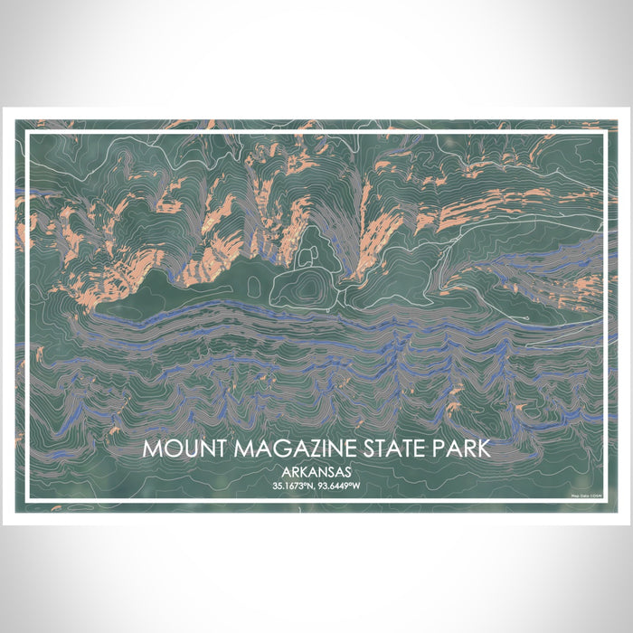 Mount Magazine State Park Arkansas Map Print Landscape Orientation in Afternoon Style With Shaded Background