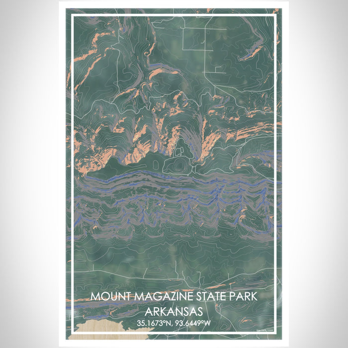 Mount Magazine State Park Arkansas Map Print Portrait Orientation in Afternoon Style With Shaded Background