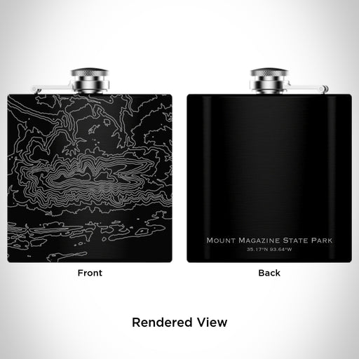 Rendered View of Mount Magazine State Park Arkansas Map Engraving on 6oz Stainless Steel Flask in Black