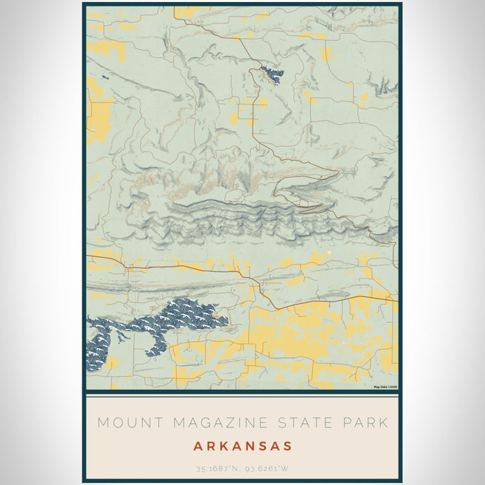 Mount Magazine State Park Arkansas Map Print Portrait Orientation in Woodblock Style With Shaded Background
