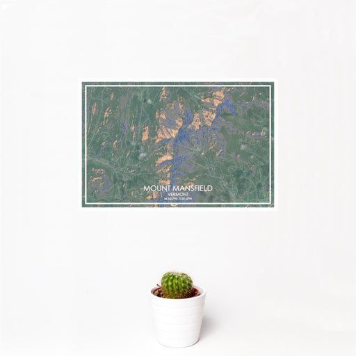 12x18 Mount Mansfield Vermont Map Print Landscape Orientation in Afternoon Style With Small Cactus Plant in White Planter