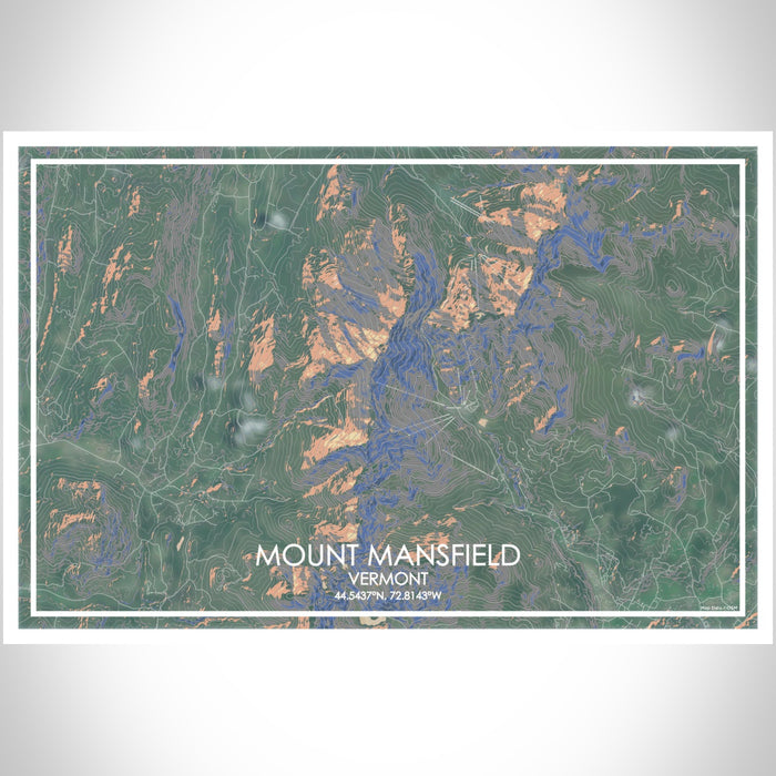 Mount Mansfield Vermont Map Print Landscape Orientation in Afternoon Style With Shaded Background
