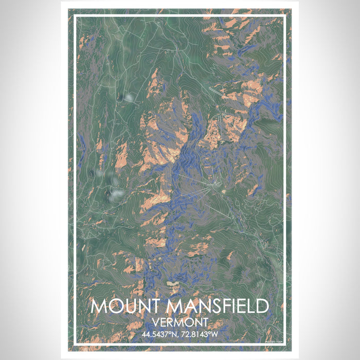 Mount Mansfield Vermont Map Print Portrait Orientation in Afternoon Style With Shaded Background
