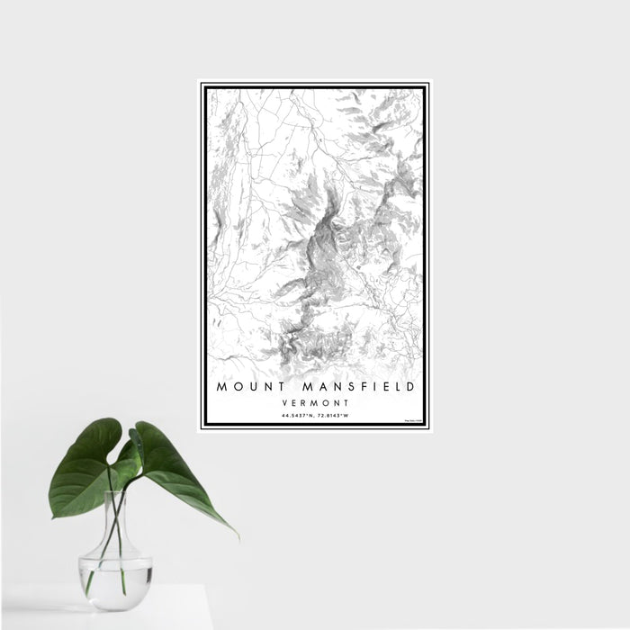 16x24 Mount Mansfield Vermont Map Print Portrait Orientation in Classic Style With Tropical Plant Leaves in Water
