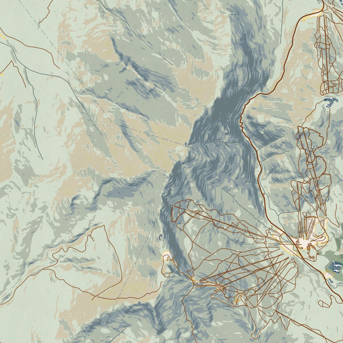 Mount Mansfield Vermont Map Print in Woodblock Style Zoomed In Close Up Showing Details