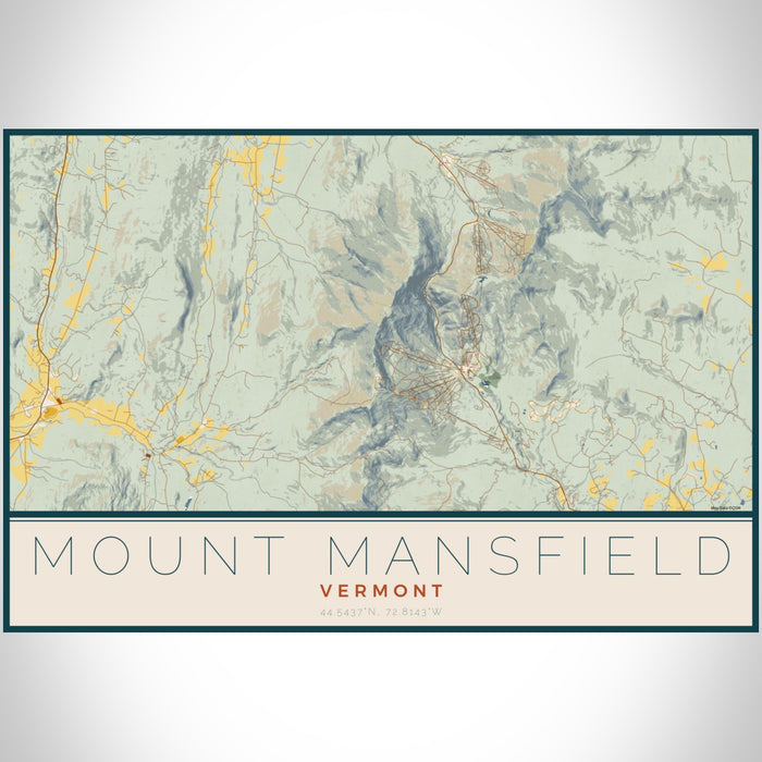 Mount Mansfield Vermont Map Print Landscape Orientation in Woodblock Style With Shaded Background