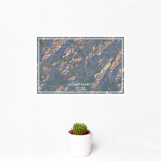 12x18 Mount Marcy New York Map Print Landscape Orientation in Afternoon Style With Small Cactus Plant in White Planter