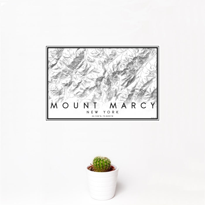 12x18 Mount Marcy New York Map Print Landscape Orientation in Classic Style With Small Cactus Plant in White Planter