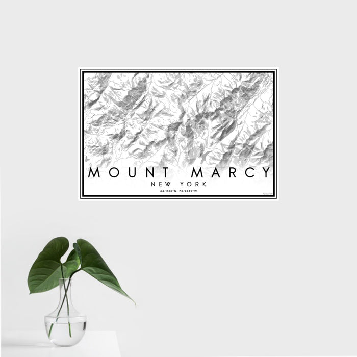 16x24 Mount Marcy New York Map Print Landscape Orientation in Classic Style With Tropical Plant Leaves in Water