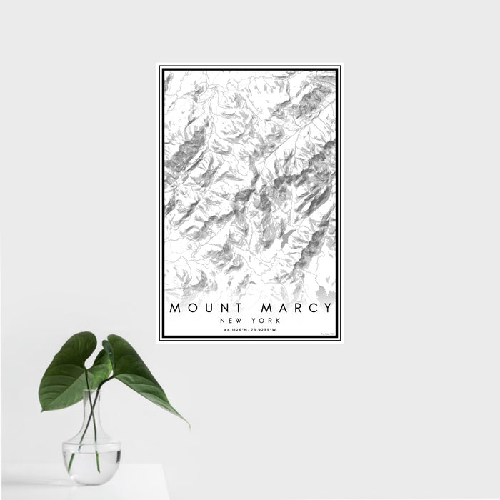 16x24 Mount Marcy New York Map Print Portrait Orientation in Classic Style With Tropical Plant Leaves in Water