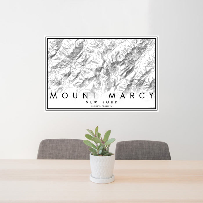 24x36 Mount Marcy New York Map Print Lanscape Orientation in Classic Style Behind 2 Chairs Table and Potted Plant