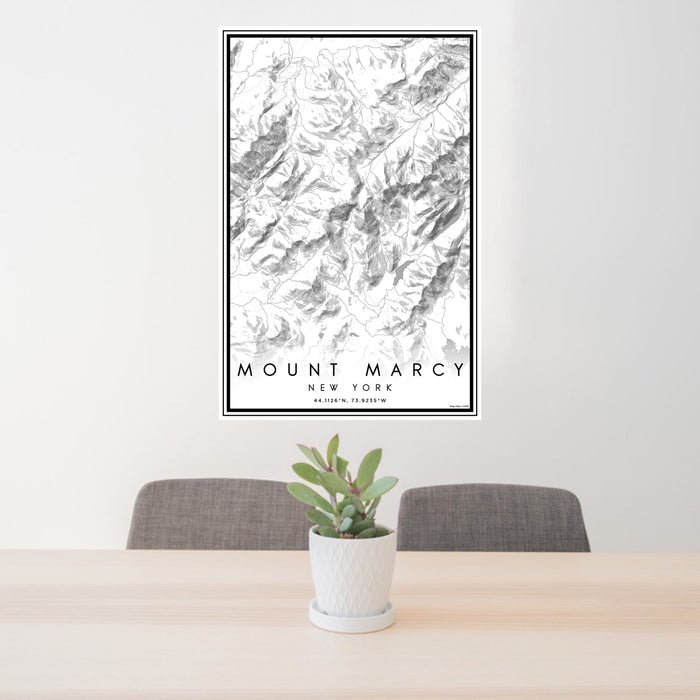 24x36 Mount Marcy New York Map Print Portrait Orientation in Classic Style Behind 2 Chairs Table and Potted Plant