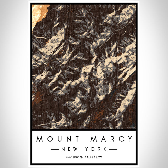 Mount Marcy New York Map Print Portrait Orientation in Ember Style With Shaded Background