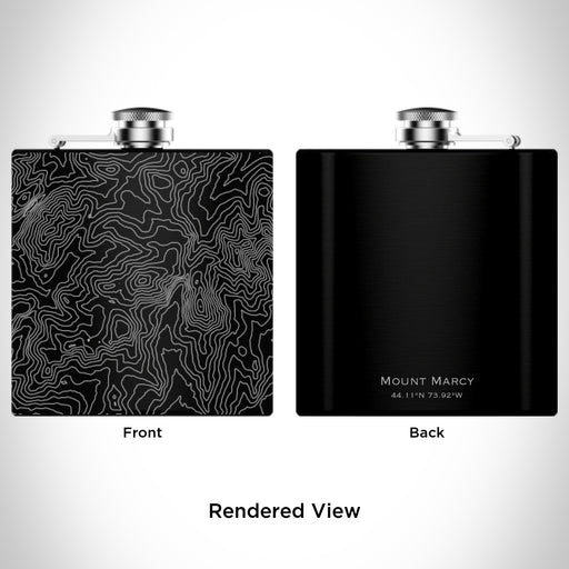 Rendered View of Mount Marcy New York Map Engraving on 6oz Stainless Steel Flask in Black