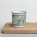 Front View Custom Mount Marcy New York Map Enamel Mug in Woodblock on Cutting Board
