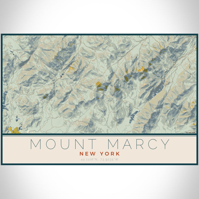 Mount Marcy New York Map Print Landscape Orientation in Woodblock Style With Shaded Background