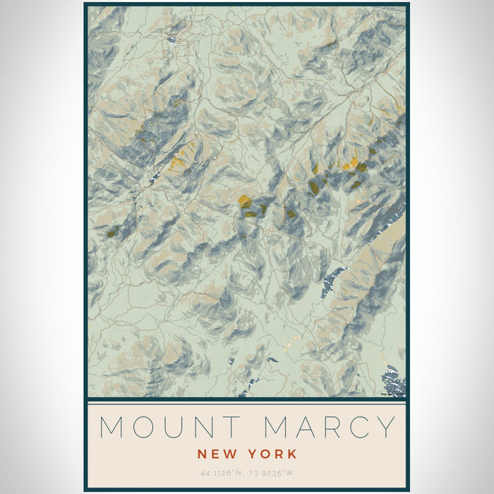 Mount Marcy New York Map Print Portrait Orientation in Woodblock Style With Shaded Background