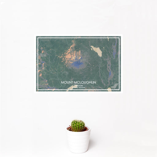 12x18 Mount McLoughlin Oregon Map Print Landscape Orientation in Afternoon Style With Small Cactus Plant in White Planter