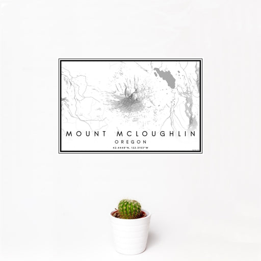 12x18 Mount McLoughlin Oregon Map Print Landscape Orientation in Classic Style With Small Cactus Plant in White Planter