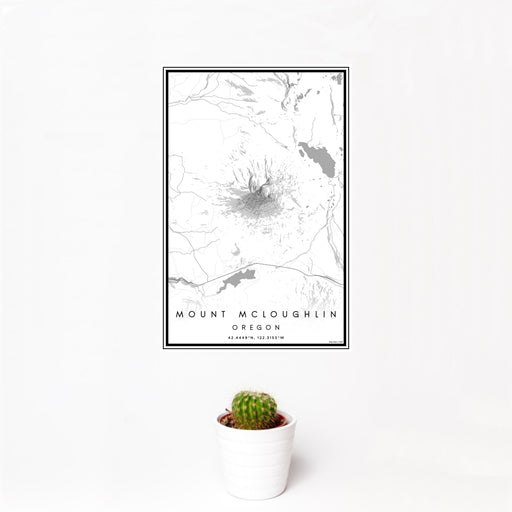 12x18 Mount McLoughlin Oregon Map Print Portrait Orientation in Classic Style With Small Cactus Plant in White Planter