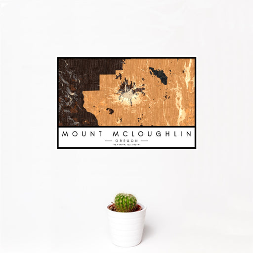 12x18 Mount McLoughlin Oregon Map Print Landscape Orientation in Ember Style With Small Cactus Plant in White Planter