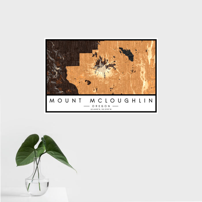 16x24 Mount McLoughlin Oregon Map Print Landscape Orientation in Ember Style With Tropical Plant Leaves in Water