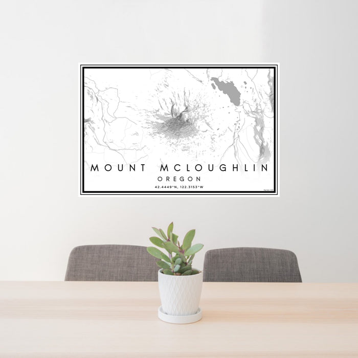24x36 Mount McLoughlin Oregon Map Print Lanscape Orientation in Classic Style Behind 2 Chairs Table and Potted Plant