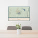 24x36 Mount McLoughlin Oregon Map Print Lanscape Orientation in Woodblock Style Behind 2 Chairs Table and Potted Plant