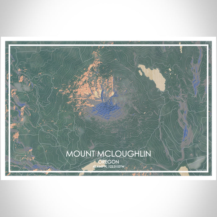Mount McLoughlin Oregon Map Print Landscape Orientation in Afternoon Style With Shaded Background