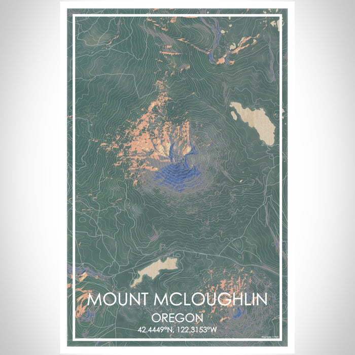 Mount McLoughlin Oregon Map Print Portrait Orientation in Afternoon Style With Shaded Background