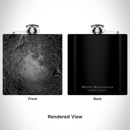 Rendered View of Mount McLoughlin Oregon Map Engraving on 6oz Stainless Steel Flask in Black