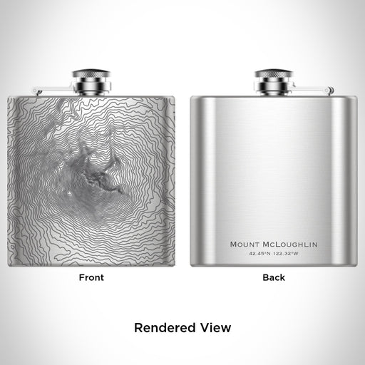 Rendered View of Mount McLoughlin Oregon Map Engraving on 6oz Stainless Steel Flask