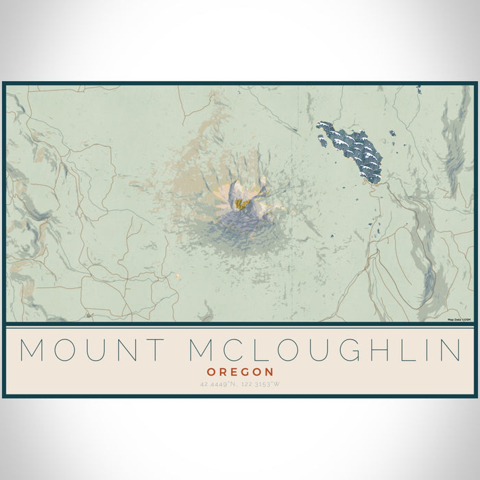 Mount McLoughlin Oregon Map Print Landscape Orientation in Woodblock Style With Shaded Background