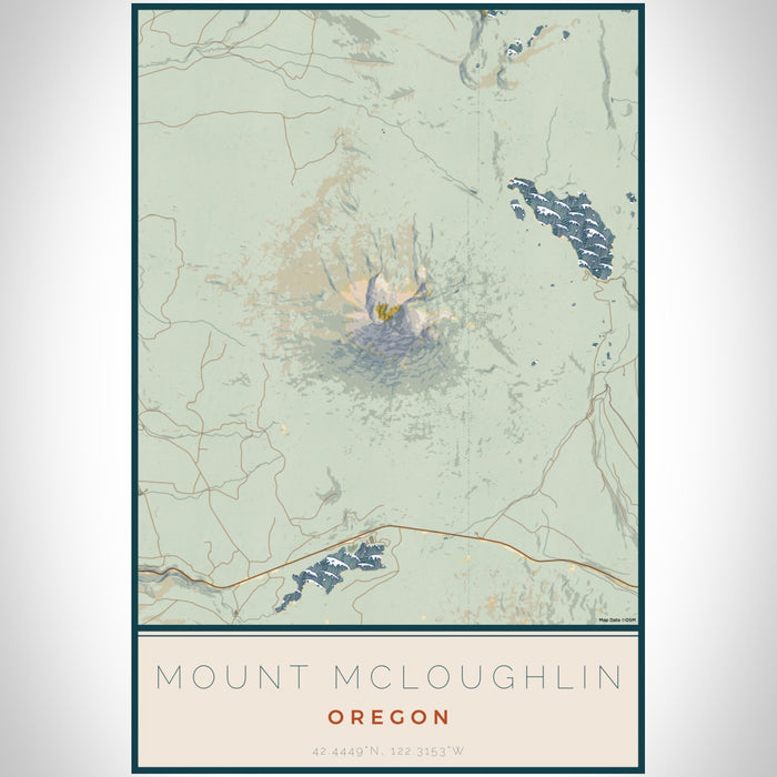 Mount McLoughlin Oregon Map Print Portrait Orientation in Woodblock Style With Shaded Background