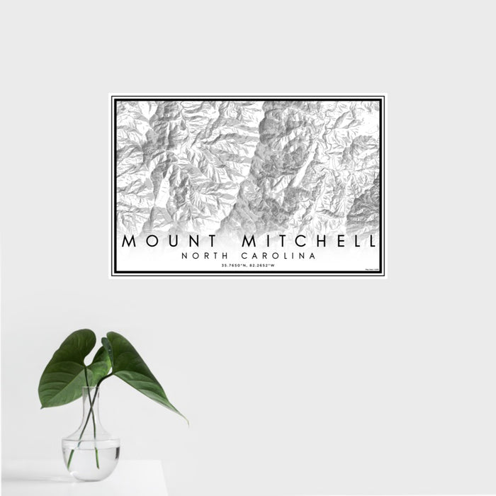 16x24 Mount Mitchell North Carolina Map Print Landscape Orientation in Classic Style With Tropical Plant Leaves in Water
