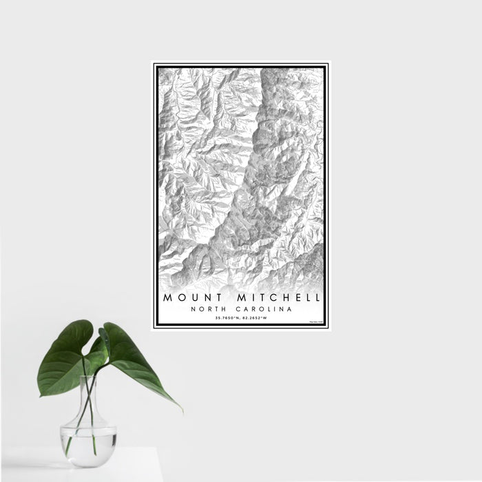 16x24 Mount Mitchell North Carolina Map Print Portrait Orientation in Classic Style With Tropical Plant Leaves in Water