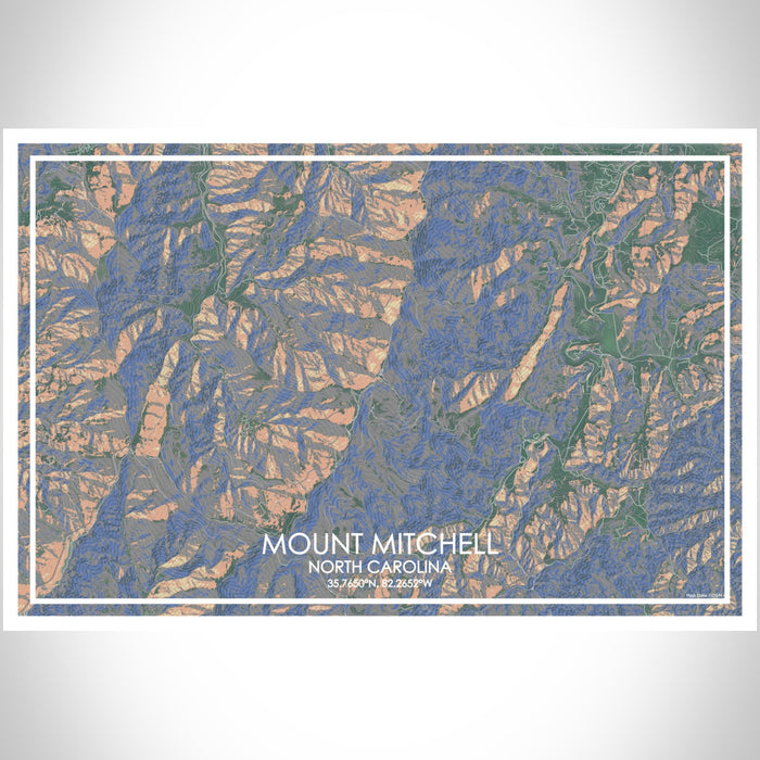 Mount Mitchell North Carolina Map Print Landscape Orientation in Afternoon Style With Shaded Background