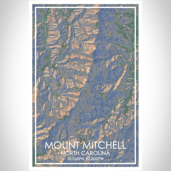 Mount Mitchell North Carolina Map Print Portrait Orientation in Afternoon Style With Shaded Background