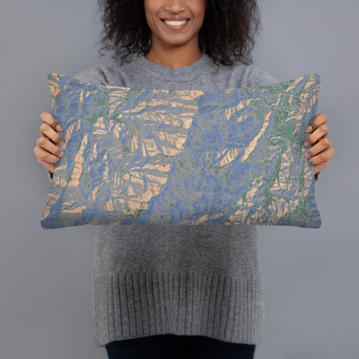 Person holding 20x12 Custom Mount Mitchell North Carolina Map Throw Pillow in Afternoon