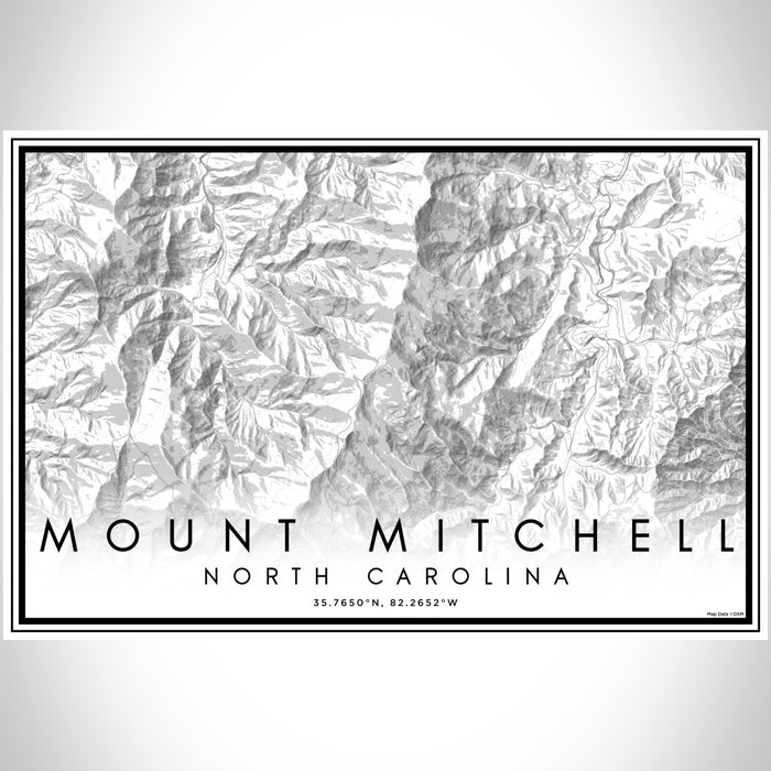 Mount Mitchell North Carolina Map Print Landscape Orientation in Classic Style With Shaded Background
