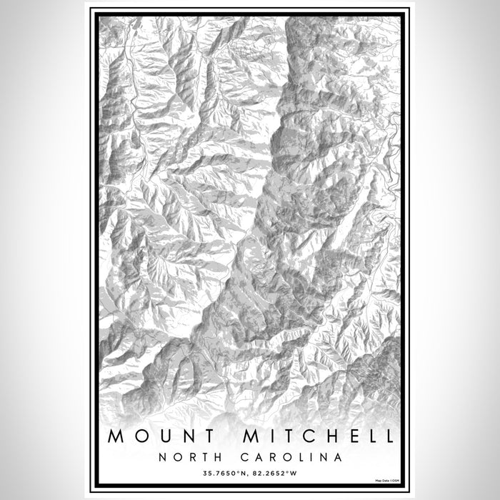 Mount Mitchell North Carolina Map Print Portrait Orientation in Classic Style With Shaded Background