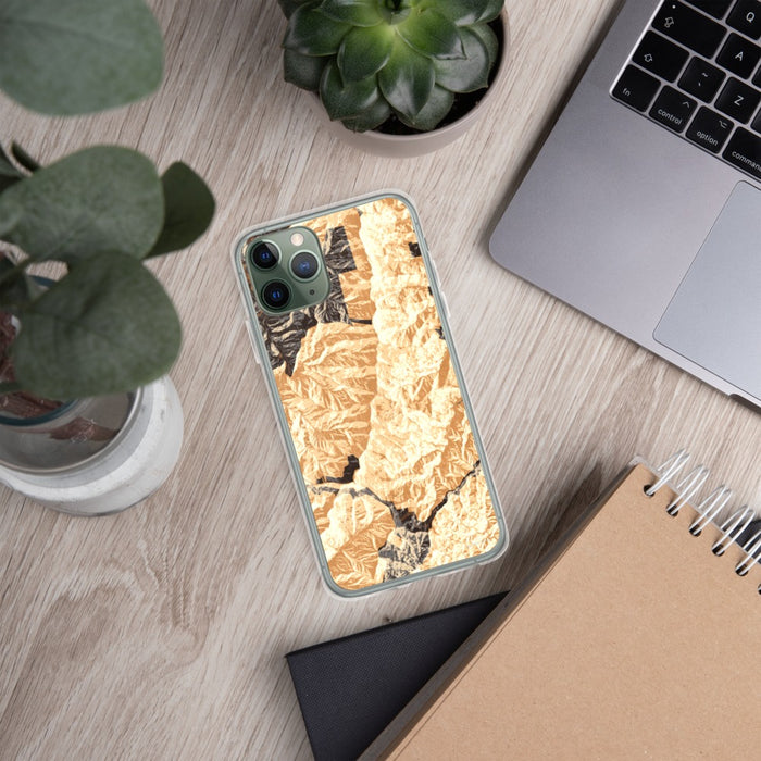 Custom Mount Mitchell North Carolina Map Phone Case in Ember on Table with Laptop and Plant