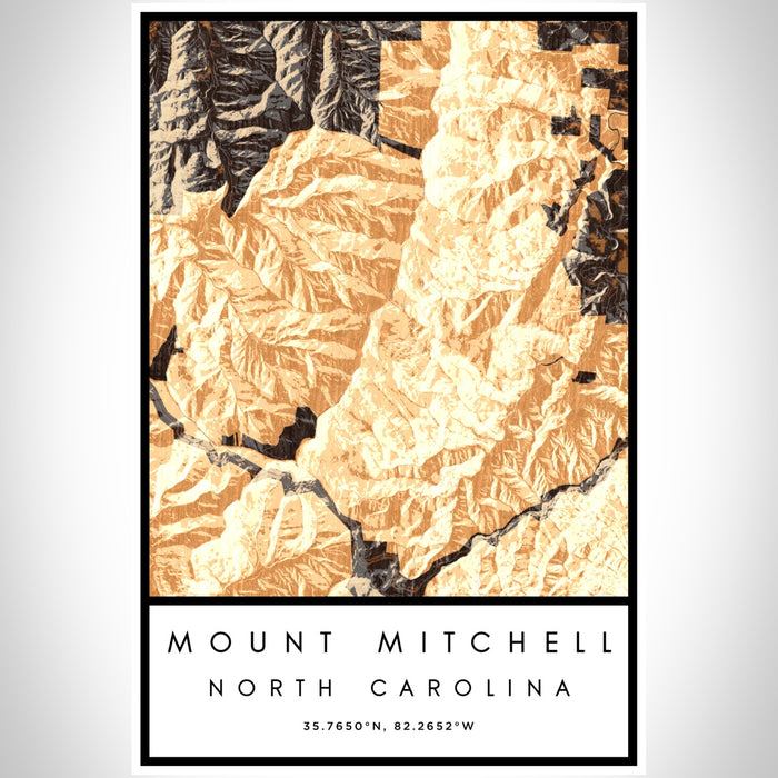 Mount Mitchell North Carolina Map Print Portrait Orientation in Ember Style With Shaded Background